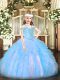 Attractive Ball Gowns Child Pageant Dress Baby Blue Off The Shoulder Organza Sleeveless Floor Length Lace Up