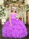 Latest Organza Straps Sleeveless Zipper Beading and Lace and Ruffles Kids Pageant Dress in Lavender