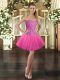 Enchanting Hot Pink Sleeveless Mini Length Beading Lace Up Dress for Prom