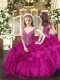 Sleeveless Lace Up Floor Length Beading and Ruffles Girls Pageant Dresses