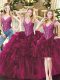 Smart Fuchsia Organza Lace Up V-neck Sleeveless Floor Length Sweet 16 Dresses Beading and Ruffles