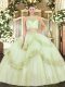 Floor Length Yellow Green Sweet 16 Dress Tulle Sleeveless Beading and Appliques