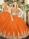 Orange Red Ball Gowns Tulle Scoop Sleeveless Beading and Appliques Floor Length Zipper Sweet 16 Quinceanera Dress