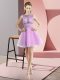 Decent Lilac Zipper Prom Party Dress Beading and Bowknot Sleeveless Mini Length