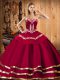 Sleeveless Floor Length Embroidery Lace Up Sweet 16 Quinceanera Dress with Red