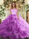 Lilac Zipper 15th Birthday Dress Lace Sleeveless Floor Length