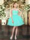 Aqua Blue Ball Gowns Beading and Lace and Ruffled Layers Dress for Prom Lace Up Tulle Sleeveless Mini Length
