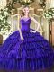 Purple Sleeveless Floor Length Beading and Ruffled Layers Side Zipper Sweet 16 Quinceanera Dress