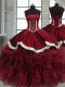 Wonderful Beading and Ruffles 15 Quinceanera Dress Red Lace Up Sleeveless Floor Length