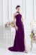 Sweep Train Column/Sheath Prom Evening Gown Dark Purple Halter Top Elastic Woven Satin Sleeveless Zipper