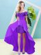 Most Popular High Low Empire Short Sleeves Eggplant Purple Homecoming Dress Lace Up