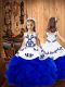 Fashion Sleeveless Floor Length Embroidery and Ruffles Lace Up Little Girl Pageant Gowns with Royal Blue