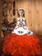 Orange Red Ball Gowns Organza Straps Sleeveless Embroidery and Ruffles Floor Length Lace Up Little Girl Pageant Dress