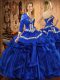 Captivating Sleeveless Organza Floor Length Lace Up Quinceanera Gown in Royal Blue with Embroidery and Ruffles
