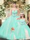 Exceptional Floor Length Lace Up Sweet 16 Dress Aqua Blue for Military Ball and Sweet 16 and Quinceanera with Beading