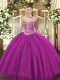 On Sale Beading Sweet 16 Dresses Fuchsia Lace Up Sleeveless Floor Length