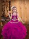 Cute Ball Gowns Little Girls Pageant Dress Fuchsia Straps Organza Sleeveless Floor Length Lace Up