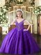 High Class Purple Tulle Lace Up V-neck Sleeveless Floor Length Pageant Gowns For Girls Beading and Appliques