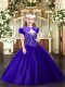 Purple Sleeveless Floor Length Beading Lace Up Evening Gowns