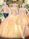 Floor Length Gold Quinceanera Dresses Off The Shoulder Sleeveless Lace Up