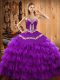 Glorious Purple Lace Up Quinceanera Dress Embroidery and Ruffled Layers Sleeveless Floor Length