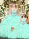 Discount Aqua Blue Sleeveless Floor Length Beading and Ruffles Lace Up Ball Gown Prom Dress