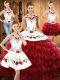 Embroidery and Ruffled Layers Quinceanera Gowns Wine Red Lace Up Sleeveless Floor Length