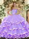 Lavender Ball Gowns Ruffled Layers Ball Gown Prom Dress Lace Up Organza Sleeveless Floor Length