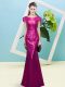 Luxurious Scoop Cap Sleeves Homecoming Dress Floor Length Sequins Fuchsia Sequined