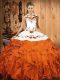 Eye-catching Halter Top Sleeveless Lace Up Sweet 16 Dresses Orange Red Satin and Organza