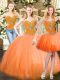Sleeveless Floor Length Beading Lace Up Quinceanera Dresses with Orange Red