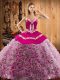 Suitable Multi-color 15th Birthday Dress Military Ball and Sweet 16 and Quinceanera with Embroidery Sweetheart Sleeveless Sweep Train Lace Up
