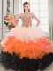 Glamorous Multi-color Sweetheart Neckline Beading and Ruffles Quince Ball Gowns Sleeveless Lace Up