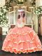 Floor Length Orange Red Pageant Dress Organza Sleeveless Beading and Ruffled Layers