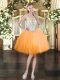 Mini Length Zipper Prom Dresses Orange for Prom and Party with Beading