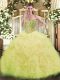 Pretty Asymmetrical Ball Gowns Sleeveless Yellow Green Sweet 16 Dress Lace Up