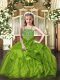 Wonderful Beading and Ruffles Glitz Pageant Dress Olive Green Lace Up Sleeveless Floor Length
