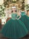 Elegant Dark Green Tulle Lace Up Little Girls Pageant Dress Sleeveless Floor Length Beading