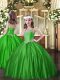 Unique Green Ball Gowns Beading Pageant Dress for Teens Lace Up Satin Sleeveless Floor Length