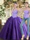 Artistic Purple Tulle Lace Up Sweetheart Sleeveless Floor Length Sweet 16 Quinceanera Dress Beading