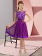 Knee Length Empire Sleeveless Purple Homecoming Dress Backless