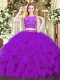 Purple Sleeveless Tulle Zipper 15th Birthday Dress for Military Ball and Sweet 16 and Quinceanera