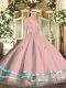 Pink Tulle Zipper Straps Sleeveless Floor Length Ball Gown Prom Dress Ruffled Layers