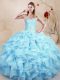 Light Blue Vestidos de Quinceanera Sweet 16 and Quinceanera with Ruffles Sweetheart Sleeveless Lace Up