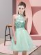 Glorious Apple Green Chiffon Backless Dama Dress for Quinceanera Sleeveless Mini Length Sequins