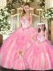Sophisticated Baby Pink Organza Lace Up Sweetheart Sleeveless Floor Length Quinceanera Gowns Beading and Ruffles