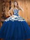 Charming Blue Sweetheart Lace Up Embroidery 15 Quinceanera Dress Sleeveless