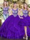 Edgy Floor Length Purple Vestidos de Quinceanera Tulle Sleeveless Beading and Ruffles