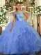 Lavender Scoop Backless Ruffles Quince Ball Gowns Sleeveless