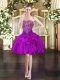 Purple Organza Lace Up Prom Dresses Sleeveless Mini Length Beading and Ruffles